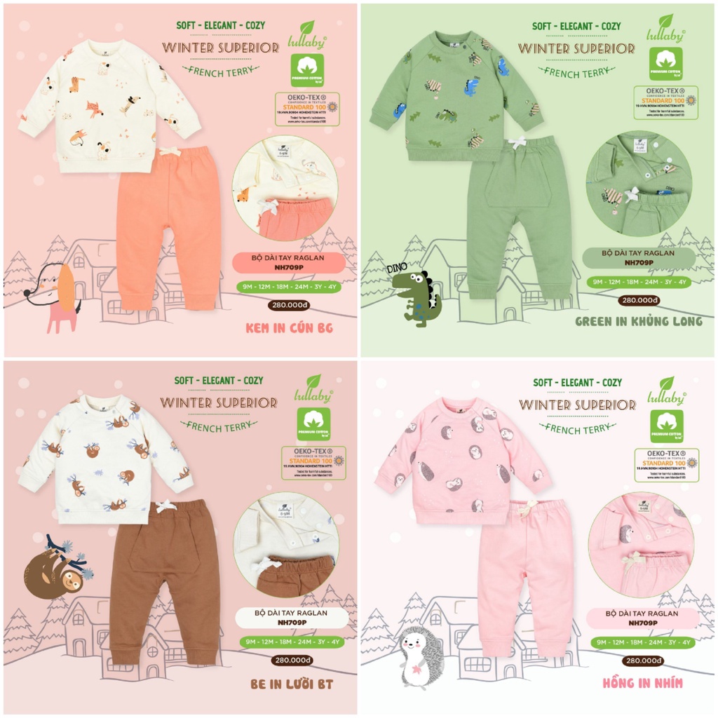 Bộ dài tay Raglan in họa tiết bé trai / bé gái Lullaby (NH709P)