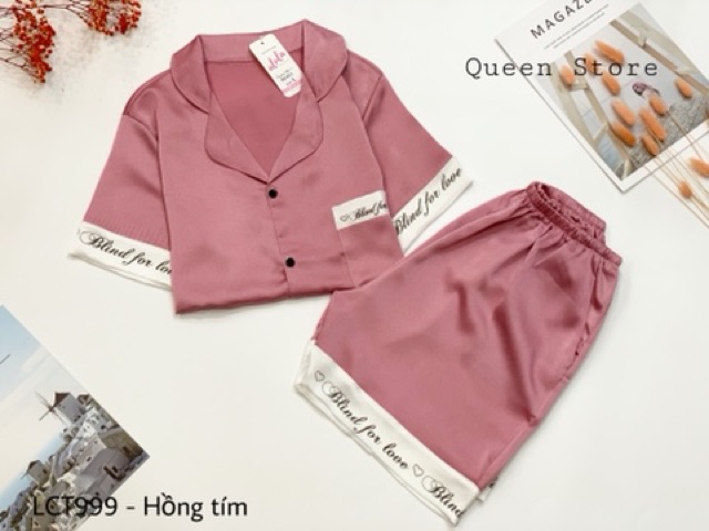 Bộ Đồ Ngủ - Bộ Mặc Nhà Lụa satin phối chữ Cộc Đùi | BigBuy360 - bigbuy360.vn