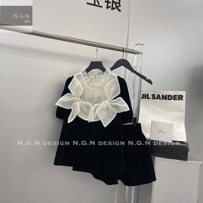 Sét áo nhung phối tơ + quần sooc nhung