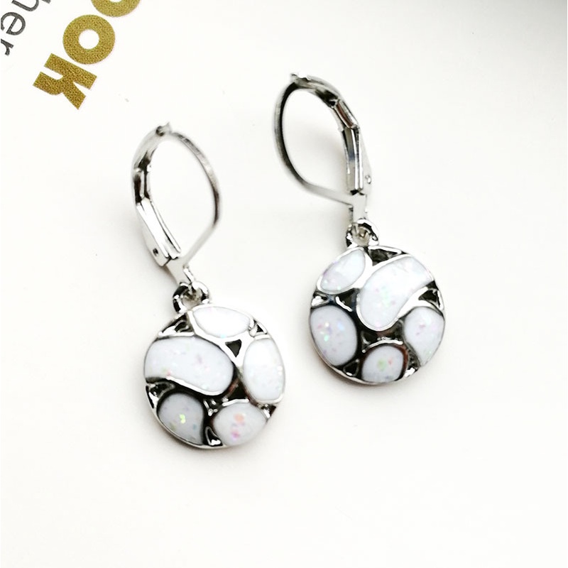 Bông Tai Mạ Bạc 925 Hình Giọt Nước Đính Đá Opal Lửa Tinh Tế Cho Nữ