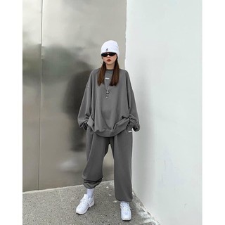 Bộ nỉ xám cánh rơi phom thụng rộng
