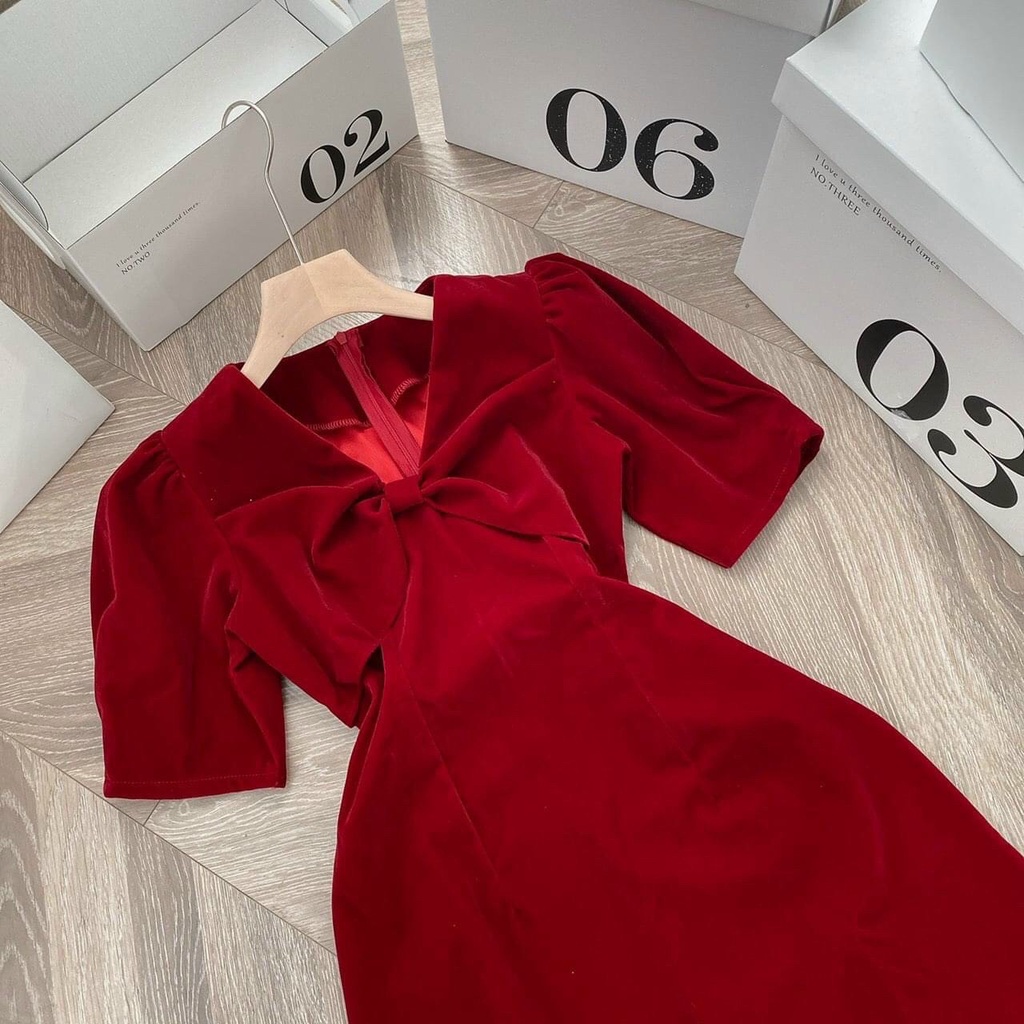 Đầm Đỏ Nữ, Váy Nữ Cổ V Xoắn Ngực Tay Phồng Ngắn Đầm Dáng A Chất Nhung Mềm Mịn Thời Trang Chanh Xả Phong Cách Đơn Giản, K | BigBuy360 - bigbuy360.vn