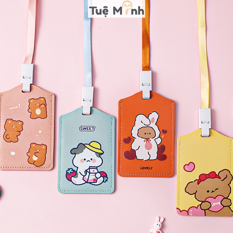 Dây đựng thẻ cute hoạt hình K61 bao da đeo thẻ tên, thẻ xe bus dễ thương chống nước