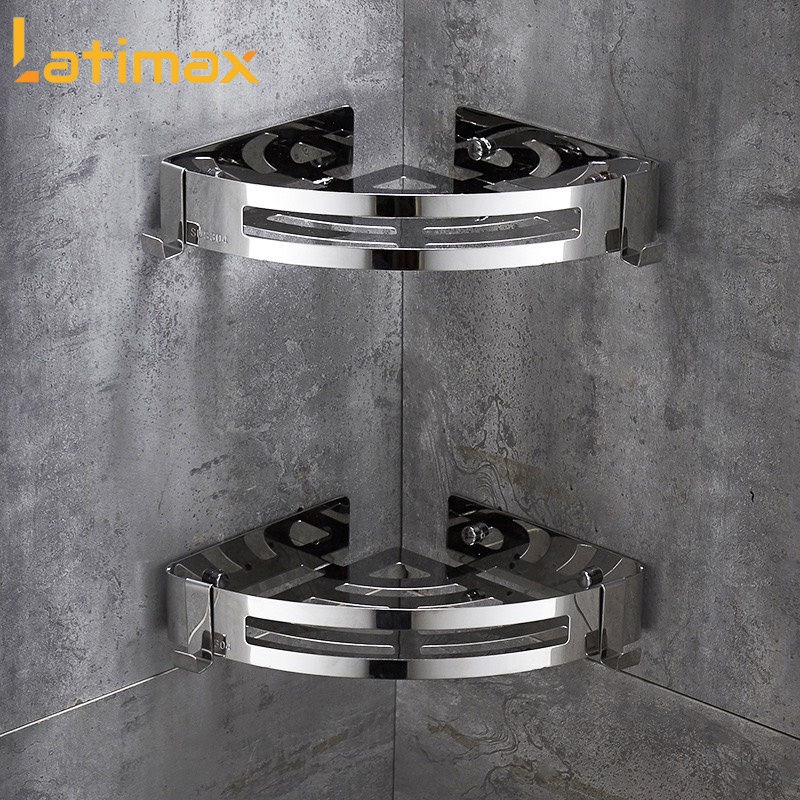 Kệ Góc Nhà Tắm Tam Giác Dán Tường 2 Tầng Inox 304 Latimax Sang Trọng Chống Gỉ Sét - Tặng Kèm Keo Dán Chuyên Dụng