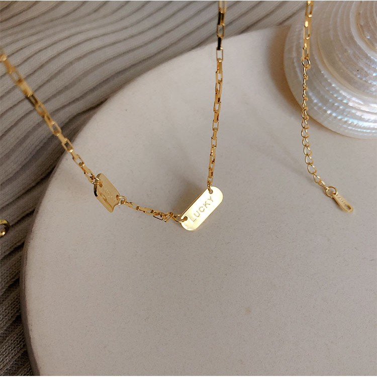 vòng cổ Bạc 925 Mặt Chữ May Mắn Phong Cách Hàn Quốc