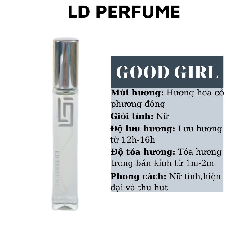 Tinh dầu nước hoa nữ chính hãng pháp LD PERFUME OIL GOOD GIRL nữ tính hiện đại và thu hút