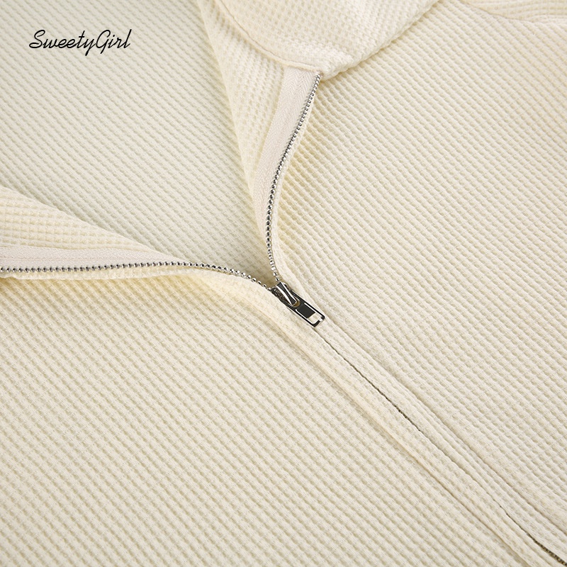 Áo Sơ Mi Tay Phồng Ngắn Cổ Bẻ Dáng Ôm Màu Trơn Phối Khóa Kéo Thời Trang Cho Nữ