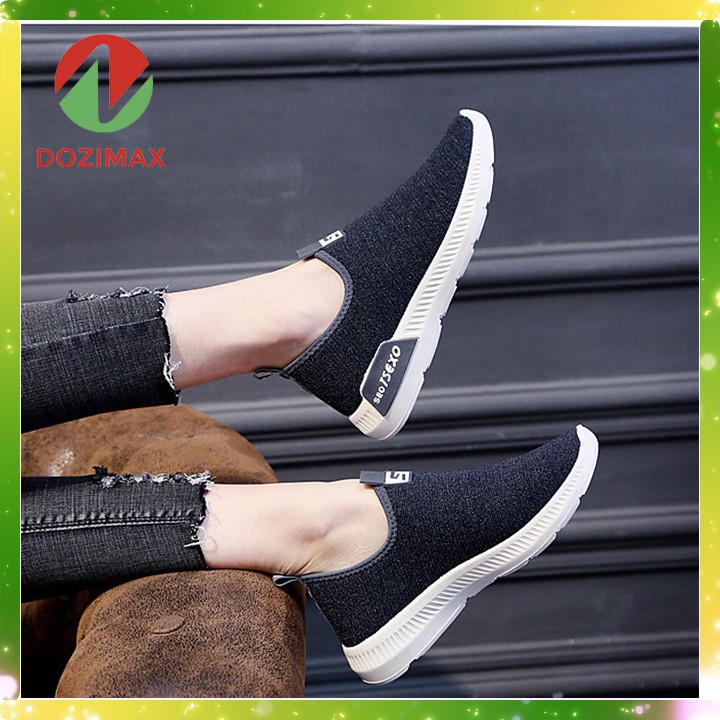 {Thanh lý }giày lười nữ cao cấp - chất vải co giãn - Hàng quảng châu ( đen, đỏ mận)