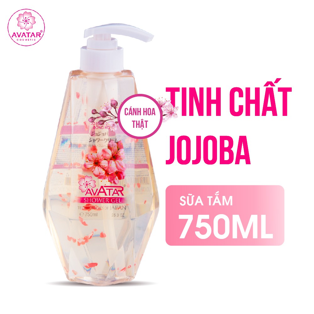 SỮA TẮM THƠM MỊN DA JOJOBA BÔNG HOA AVATAR Hoa thật Tắm trắng da Hương hoa Anh đào dài lâu 750ML