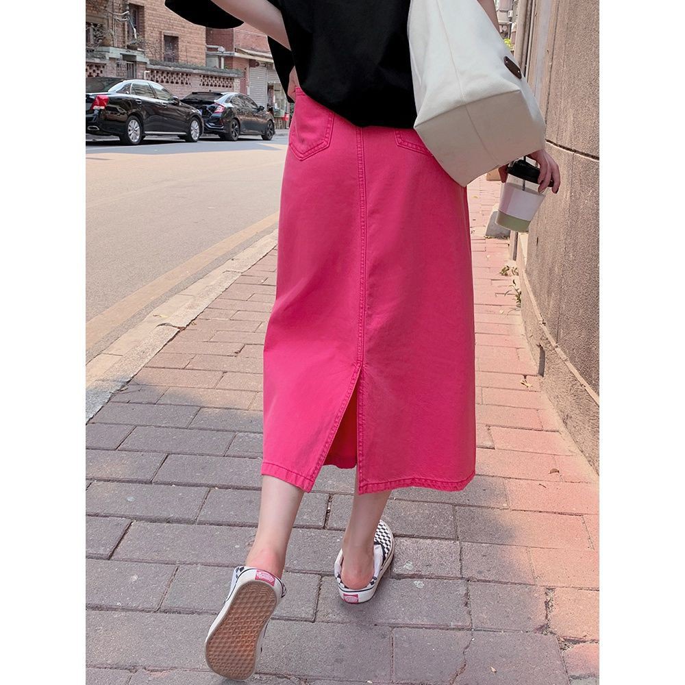 Chân Váy Jean Dáng Chữ A Lưng Cao Màu Hồng Phong Cách Hàn Quốc Thời Trang Mùa Hè Cho Nữ 2021