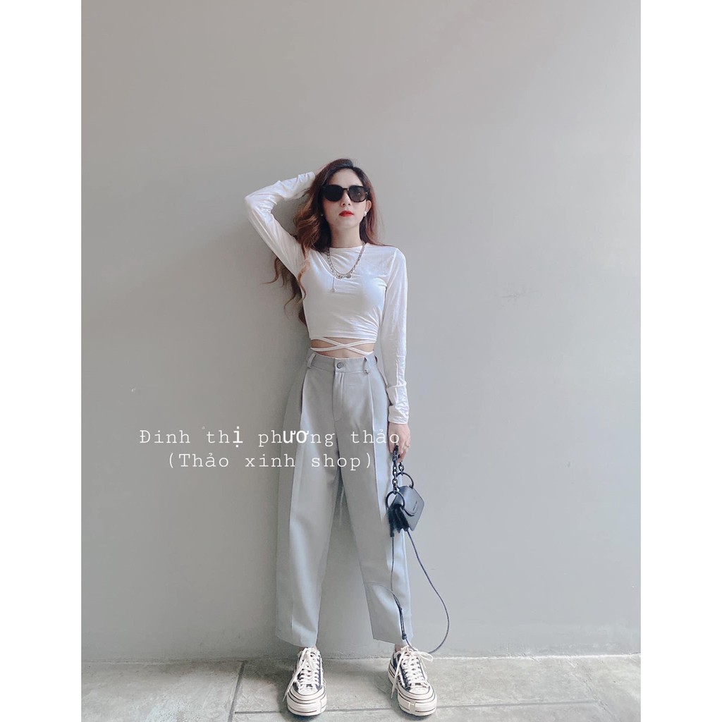 Áo Kiểu Nữ𝑭𝑹𝑬𝑬𝑺𝑯𝑰𝑷Áo Croptop Chéo Bụng Tay Dài Chất Borip-LY STORE