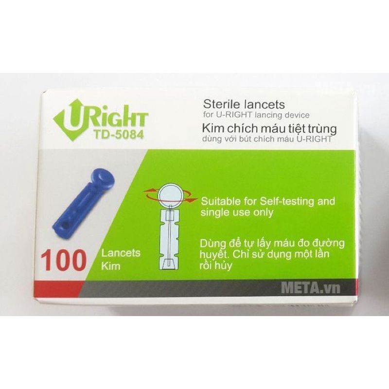 Kim lấy máu thử đường huyết - Kim lấy máu tiệt trùng hộp 100 que (hàng chính hãng)