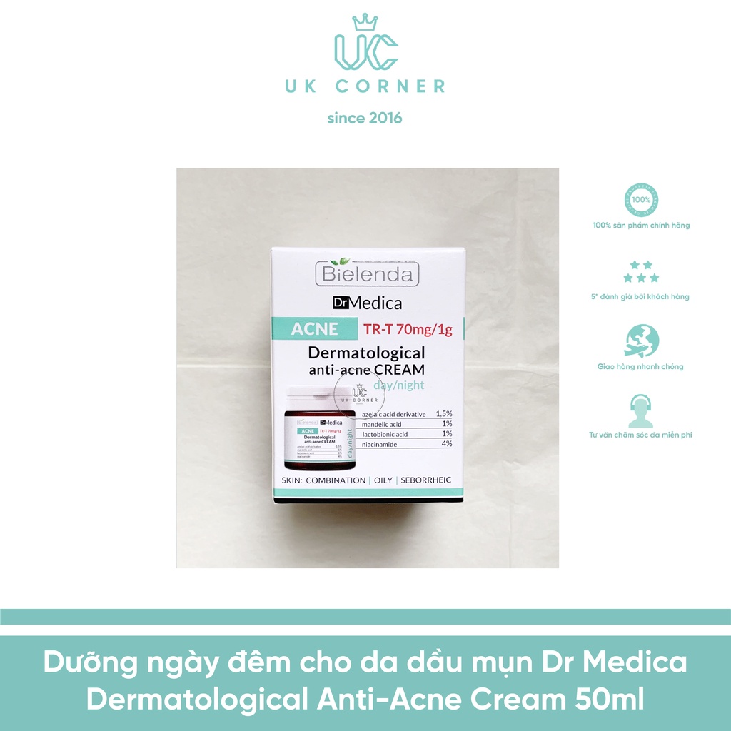 Dưỡng ngày đêm cho da dầu mụn Dr Medica Dermatological Anti-acne Cream Day Night 50mL