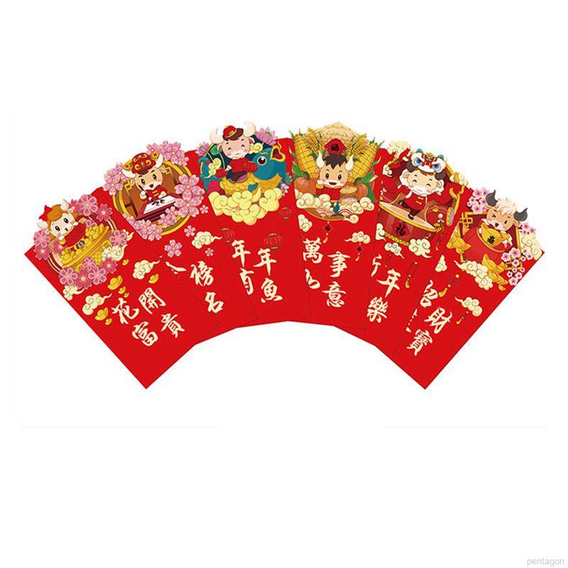 Set 6 Bao Lì Xì Năm Mới Màu Đỏ Đáng Yêu