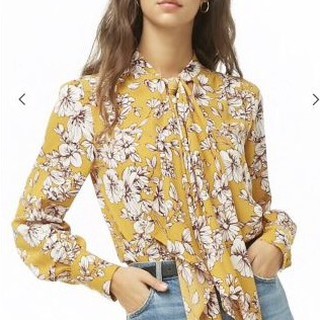 Áo F21 cổ nơ Forever 21 Floral Print Split-Neck Top
