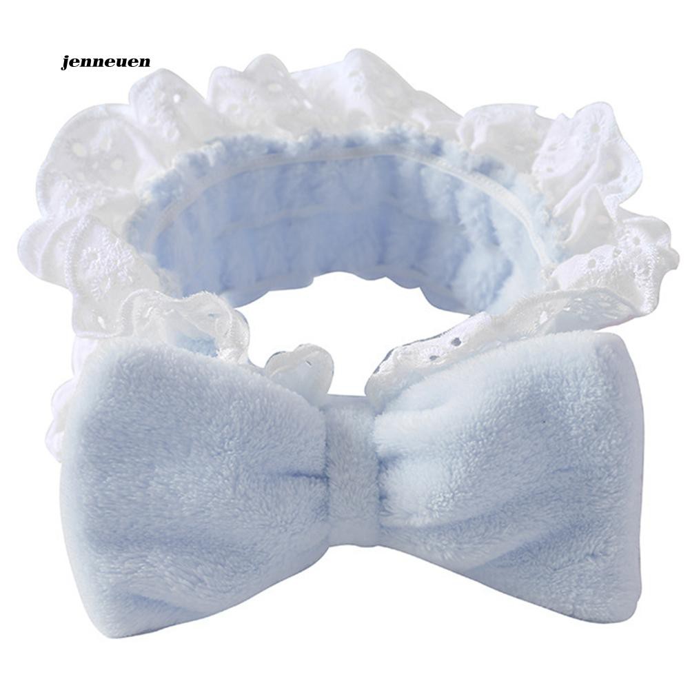 [Hàng mới về] Băng đô trang điểm co giãn phối nơ viền ren dễ thương cho nữ