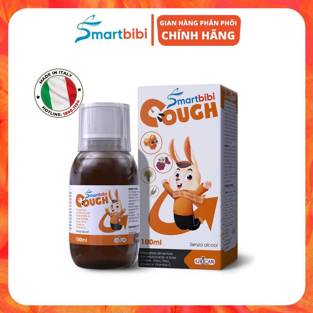 Siro ho cho bé Smartbibi Cough 100ml - Hỗ trợ giảm ho, bảo vệ họng, tăng đề kháng hô hấp cho trẻ 6 tháng tuổi trở lên.
