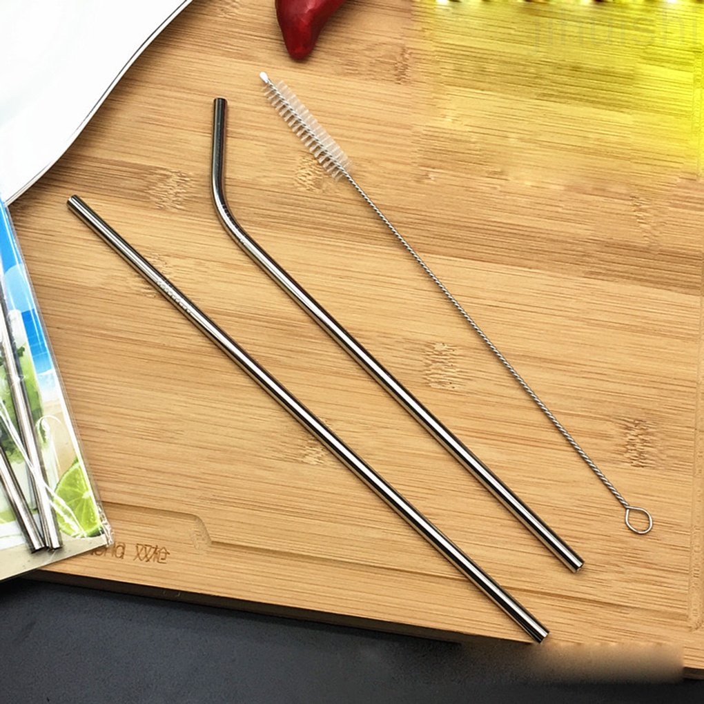 Ống hút inox 21.5cm có thể tái sử dụng kèm cọ vệ sinh mềm mại