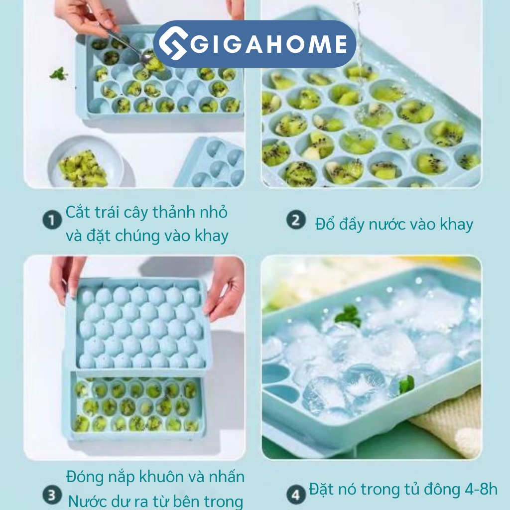 Khay Đá Bi Tròn 33 Viên GIGAHOME Có Bắp Đậy, Làm Thạch Hoa Quả, Pudding 1033