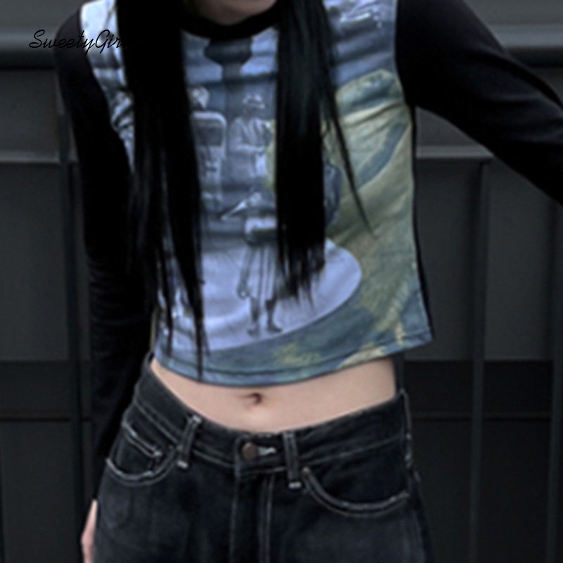 MsMona Áo Thun Tay Dài Cổ Tròn Dáng Ôm Phối Màu Tương Phản Thời Trang 2022 Cho Nữ