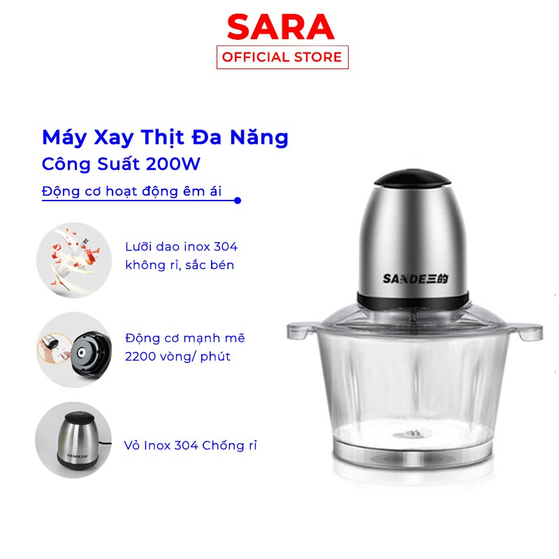 Máy xay thịt đa năng cối thủy tinh Sandee cao cấp 2 tầng lưỡi công suất lớn,xay nhuyễn, tiếng nhỏ, xay mọi thứ