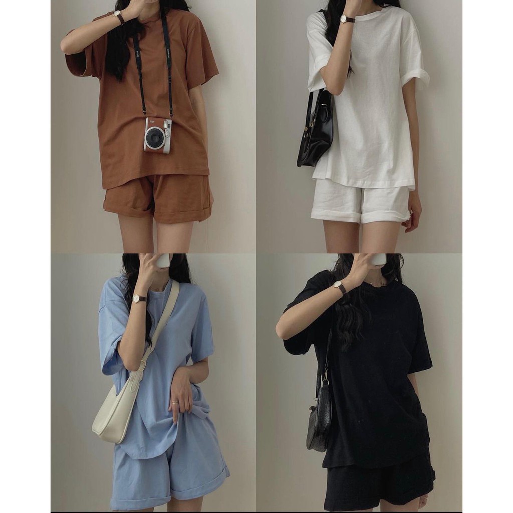 Set bộ quần áo nữ unsiex cotton 4 màu. Bộ đồ nữ mùa hè mặc ở nhà, đi chơi