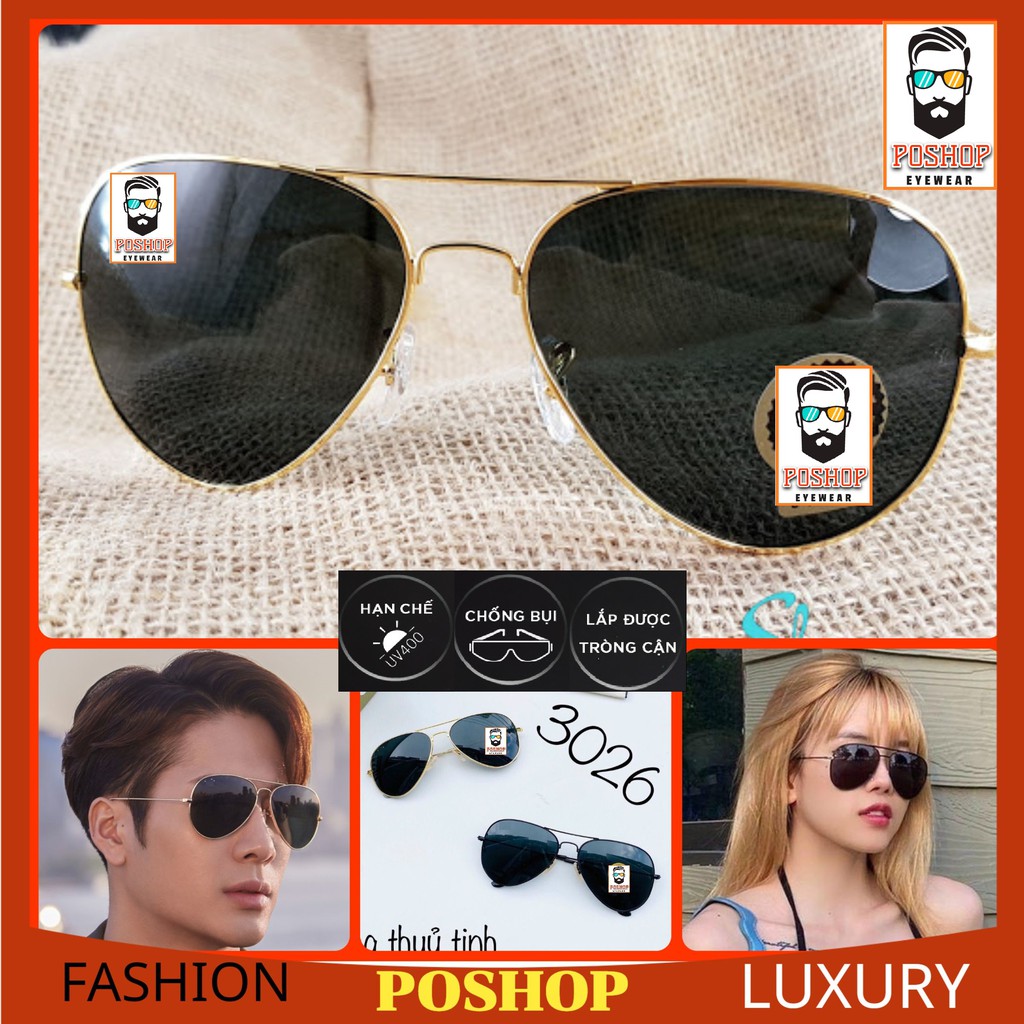 Mắt kính mát Nam Nữ TRÒNG THỦY TINH XANH KHÓI CAO CẤP KIỂU PHI CÔNG HOT TREND | BigBuy360 - bigbuy360.vn