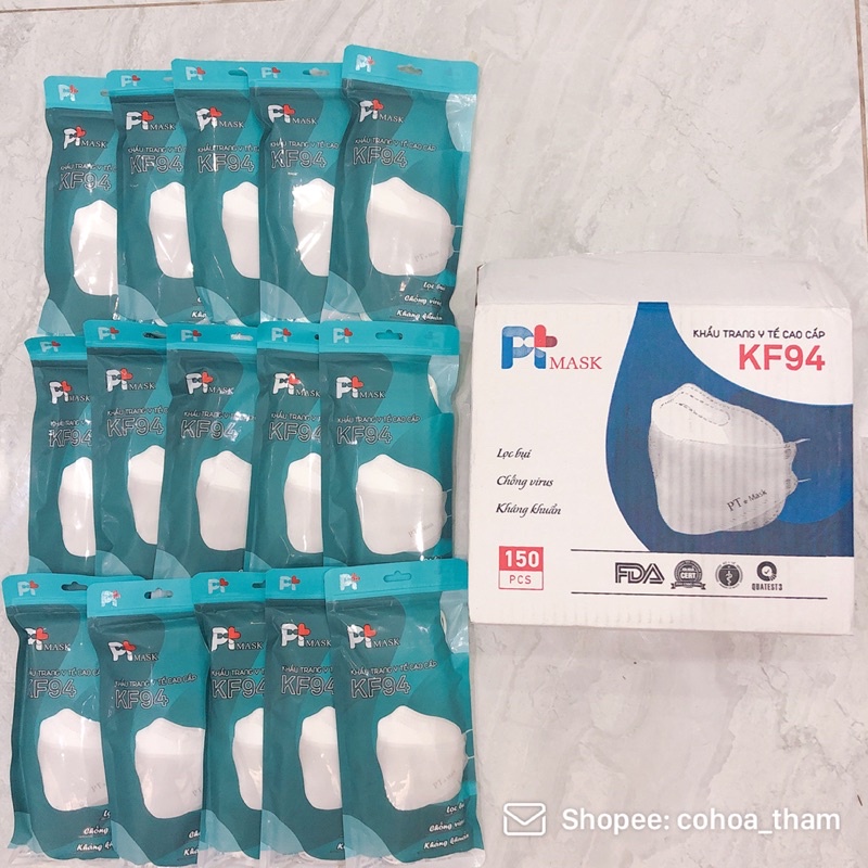 combo lẻ - thùng 150c - khẩu trang y tế KF94 cao cấp chính hãng PT - ảnh thật shop chụp