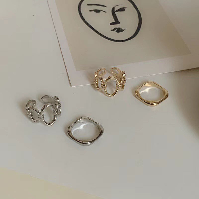 Set 2 Nhẫn Kiểu Dáng Đơn Giản Cá Tính Trẻ Trung Dành Cho Nữ