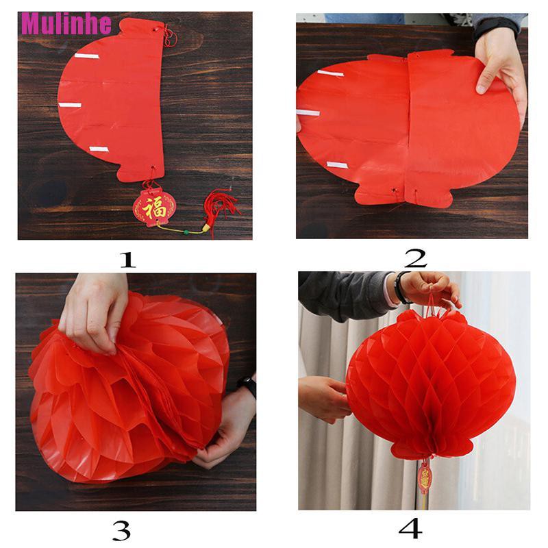 Set 6 Lồng Đèn Giấy Màu Đỏ Phong Cách Trung Hoa Trang Trí Năm Mới 2020