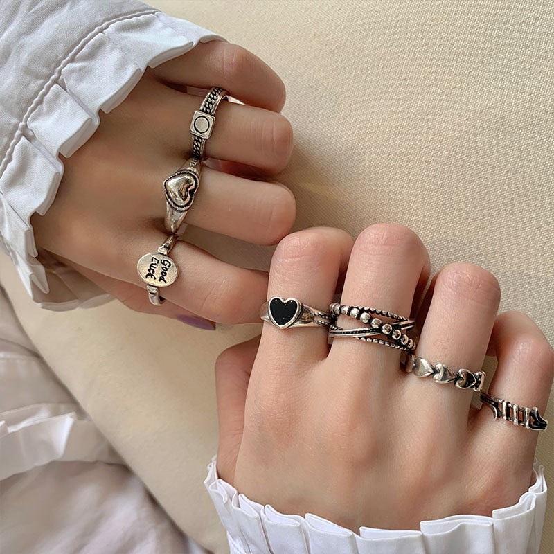 IF ME Bộ 7 nhẫn hở   mạ bạc kiểu trái tim thời trang cổ điển cho nữ
