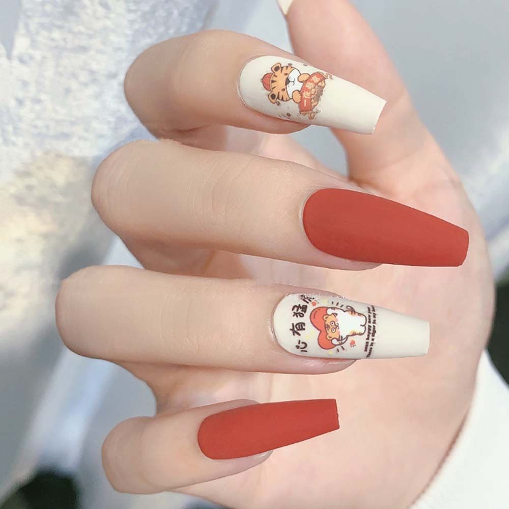 [Hàng mới về] Miếng dán trang trí móng tay in hình năm mới 2022 hoạt hình không thấm nước