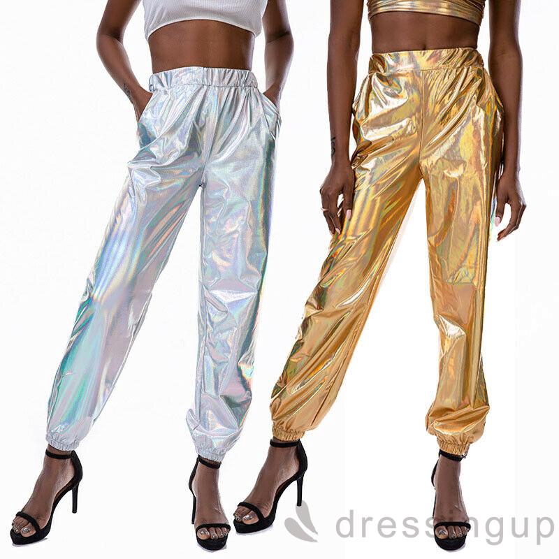 Quần Jogger Lưng Cao Thiết Kế Màu Sáng Bóng Cho Phái Nữ