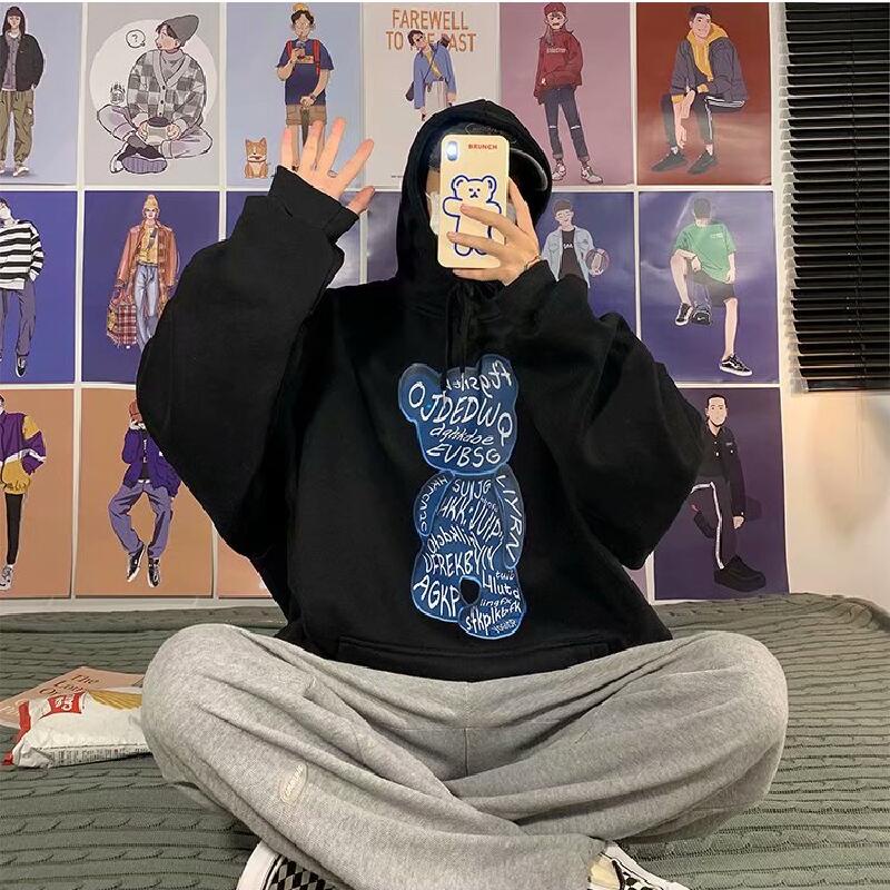 Áo Hoodie Thể Thao Tay Dài In Họa Tiết Gấu Nhỏ Và Chữ Thời Trang Hàn Quốc Cho Nam M-8XL