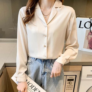 Áo sơ mi cotton lụa hàn nữ dài tay from suông basic công sở size S M L
