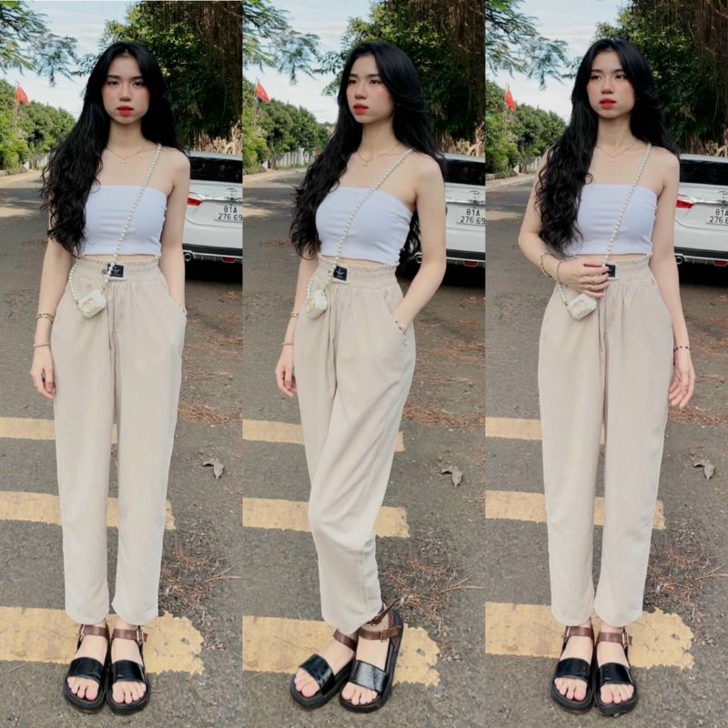 Lenkapas - Quần baggy nhung tăm cạp thun dáng đẹp
