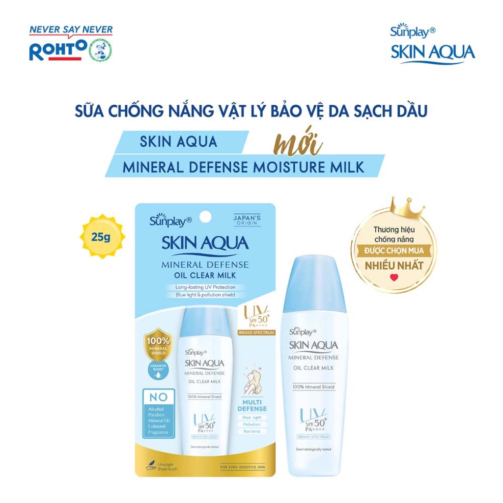 Sữa Chống Nắng Vật Lý Bảo Vệ Da Giảm Dầu Sunplay Skin Aqua Mineral Defense Oil Clear Milk SPF50+ PA++++ 25g