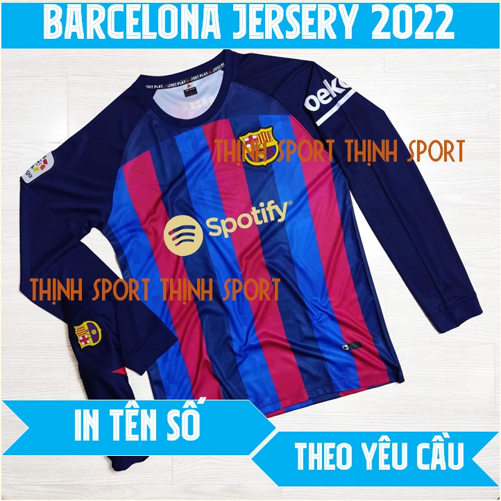 Bộ quần áo đá banh tay dài Barcelona, Bộ quần áo bóng đá tay dài in tên và số theo yêu cầu