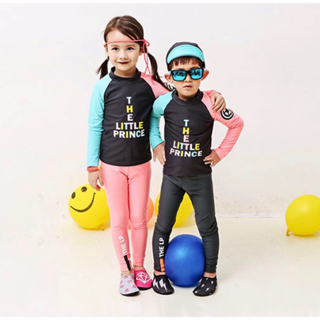 Bộ đồ bơi dài tay và quần dài dành cho bé trai bé gái quần áo bơi 2 mảnh xanh hồng mã C03, C21