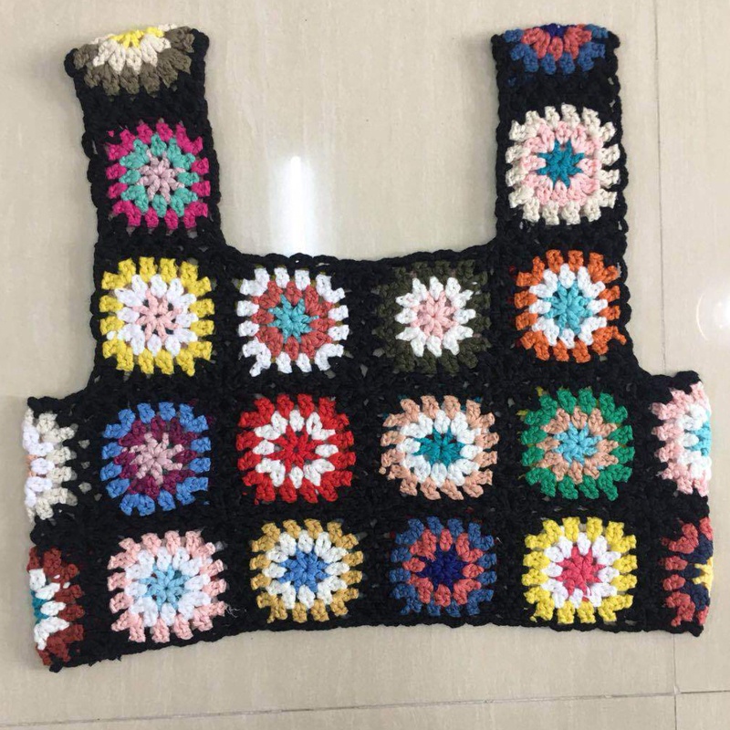 Xiangbao Áo Tank Top Mini Không Tay Khoét Rỗng Nhiều Màu Sắc Họa Tiết Hoa Phong Cách Boho Cho Nữ