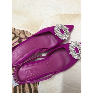 Oder giày gót zara xuất mũi nhọn satin rhinestone
