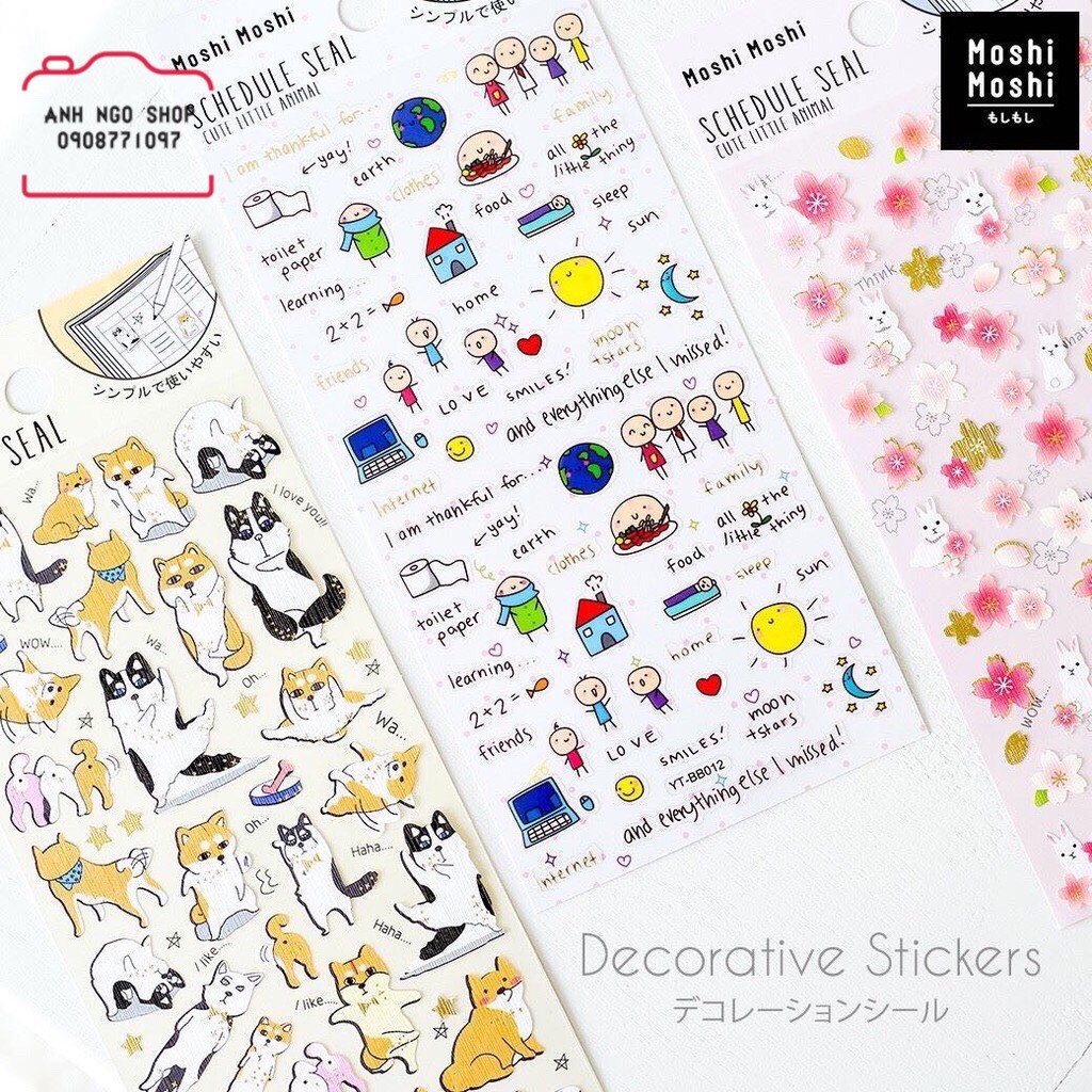 Sticker trang trí sổ tay, sổ nhật ký MOSHI MOSHI THÁI LAN