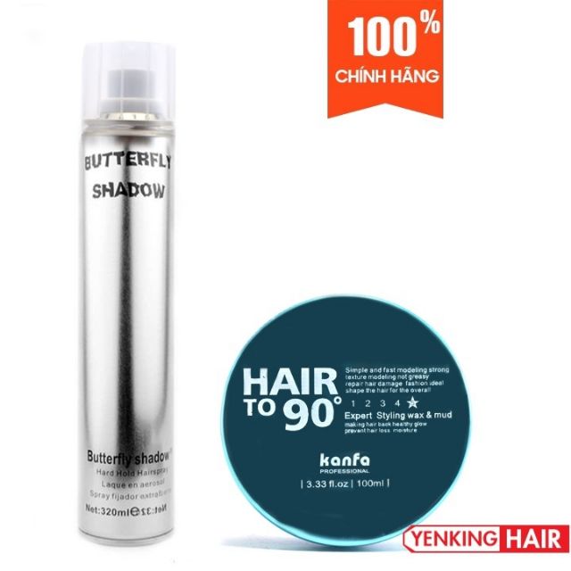 [COMBO] Sáp Vuốt Tóc Hair 90 Kanfa 100ml &amp; Gôm Xịt Tóc Butterfly Shadow 320ml