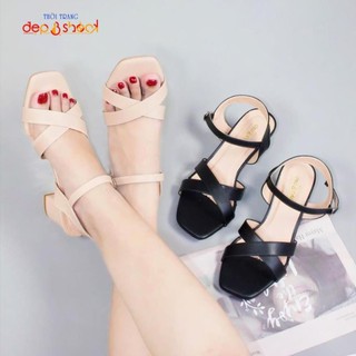 Sandal cao gót quai chéo thời trang mũi vuông cao 5cm