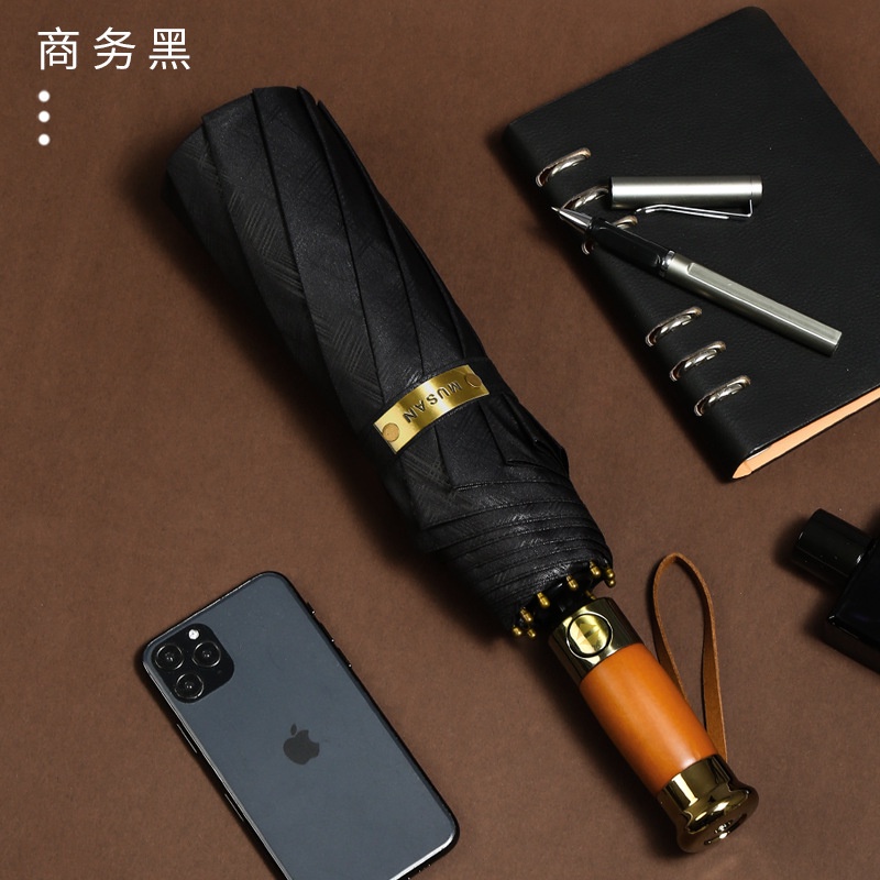 Dù Gấp Tự Động 10 Xương Chống Mưa Nắng Tay Cầm Gỗ