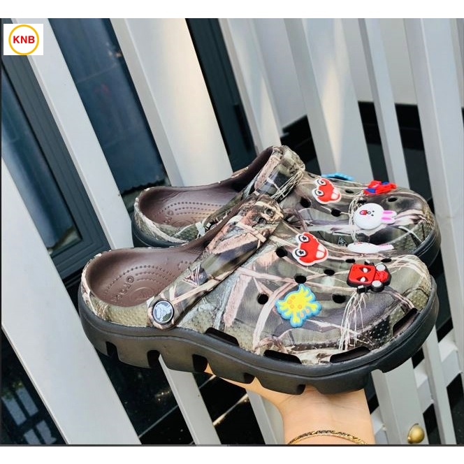 Dép nữ nam, Dép suc Duet Đen Nâu Cross CAMO -Freeship + 12 sticker- Dép Quai Ngang nam nữ bít đầu hàn quốc đi mưa