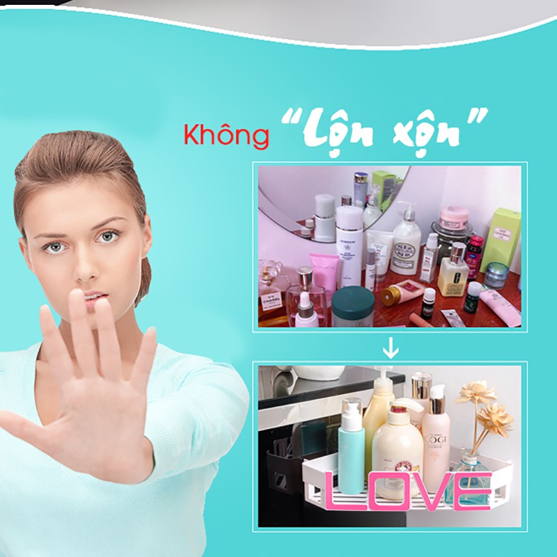 Kệ góc phòng tắm treo tường thông minh hình chữ LOVE, không cần khoan tường 9237