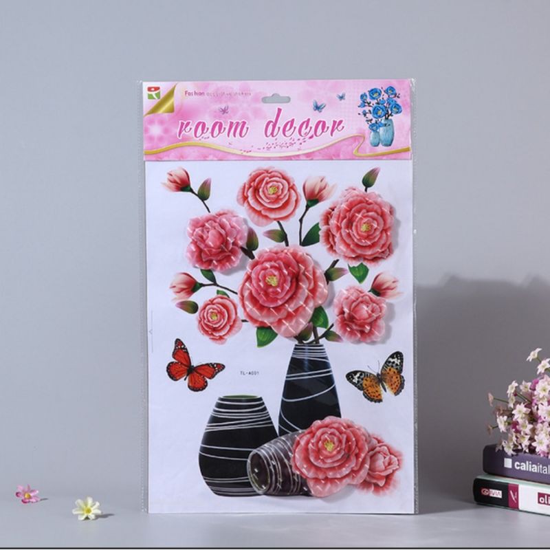 Tranh 3d bình hoa trang trí tủ kính dán tường siêu đẹp | BigBuy360 - bigbuy360.vn