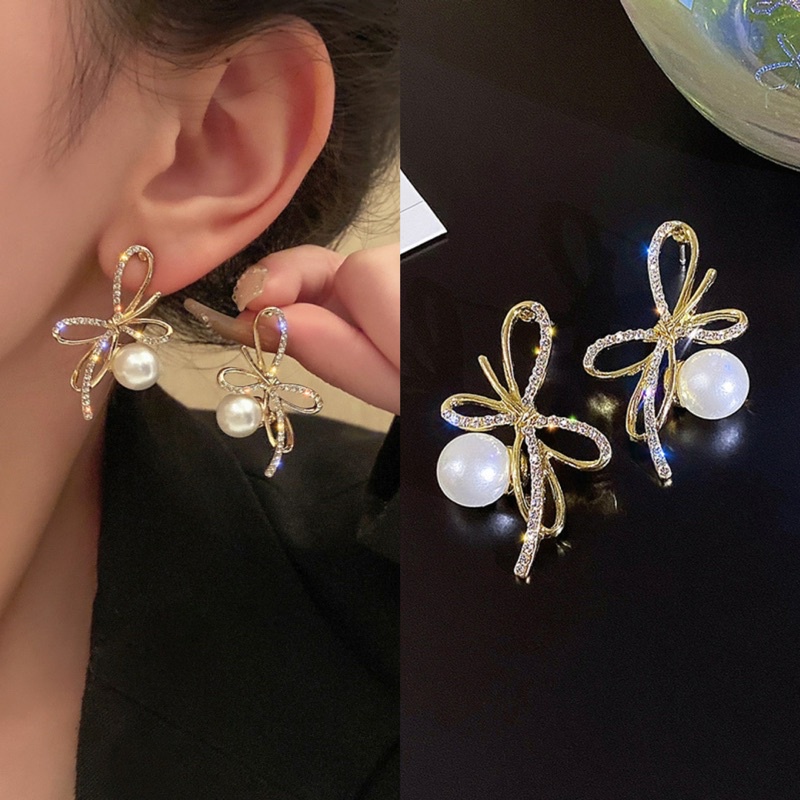 bông tai đính đá zircon và châu sang chảnh , khuyên tai dài thả phong cách hàn quốc chui bạc s925