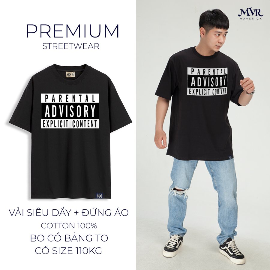Áo thun nam nữ phong cách Rap Việt Nam Parental Advisory nhãn báo phong cách hiphop rap Áo phông đen KK377